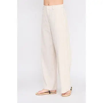 Textured Cotton Blend Wide Leg Trousers