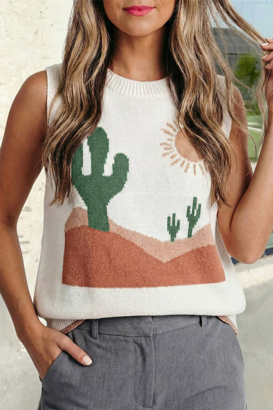 Cactus Western Oasis Loose Sweater Vest | S-XL
