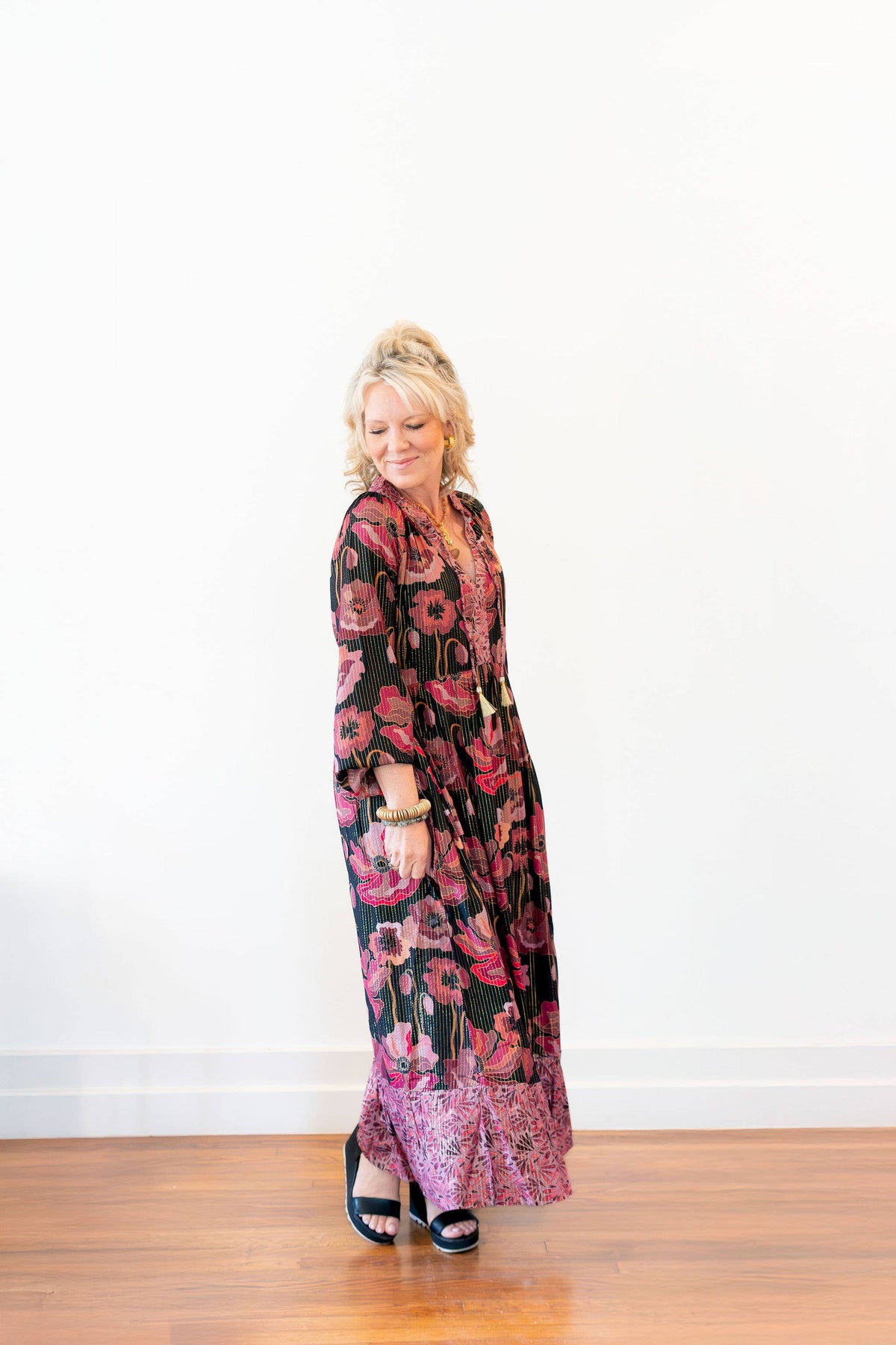 Fall Poppy Pink Side-Tie Ruffle Dress