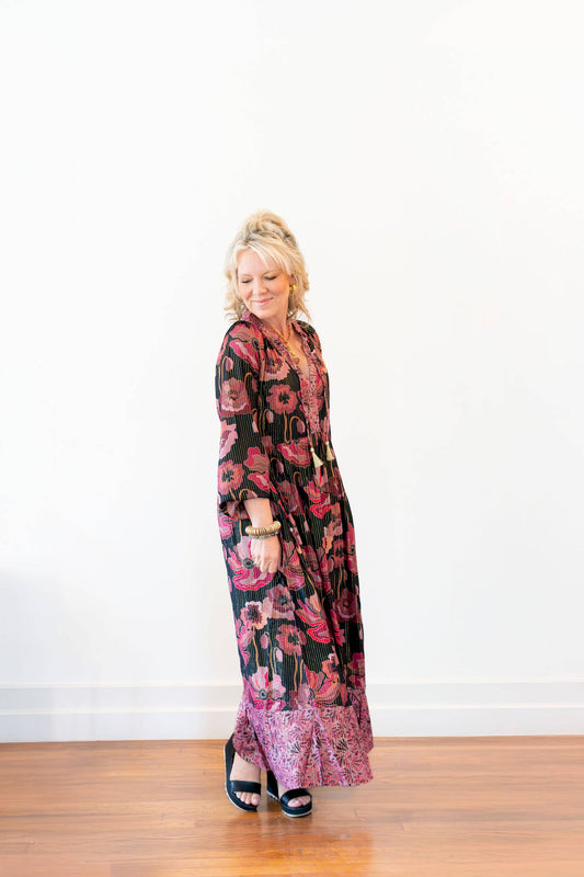 Fall Poppy Pink Side-Tie Ruffle Dress