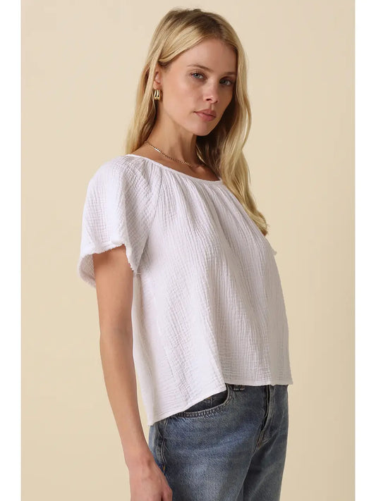 Melina Gathered Short-Sleeve Blouse