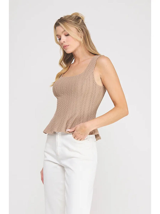 Pointelle Knit Square Neck Tank