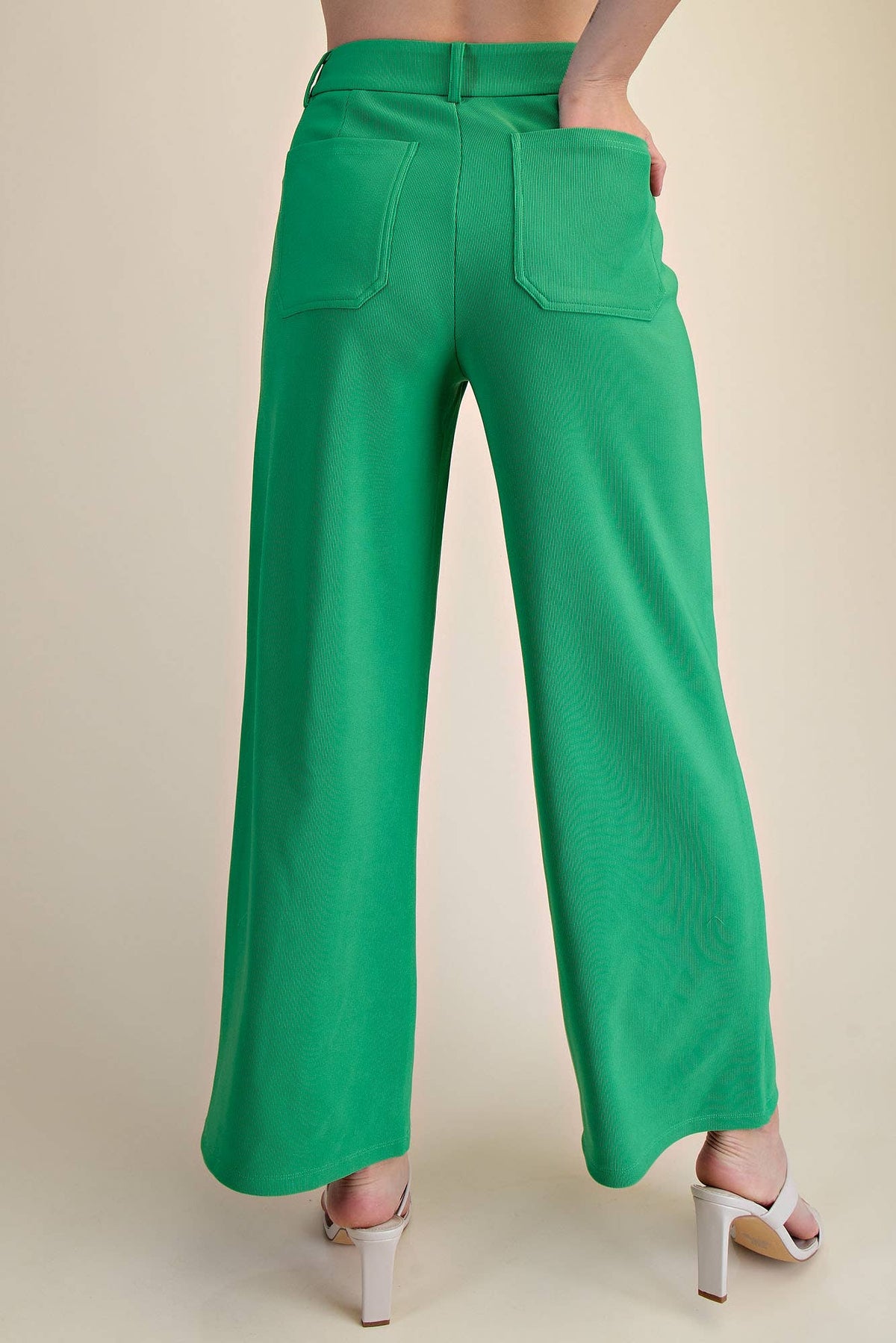 High Rise Front Pocket Stretchy Wide Pants