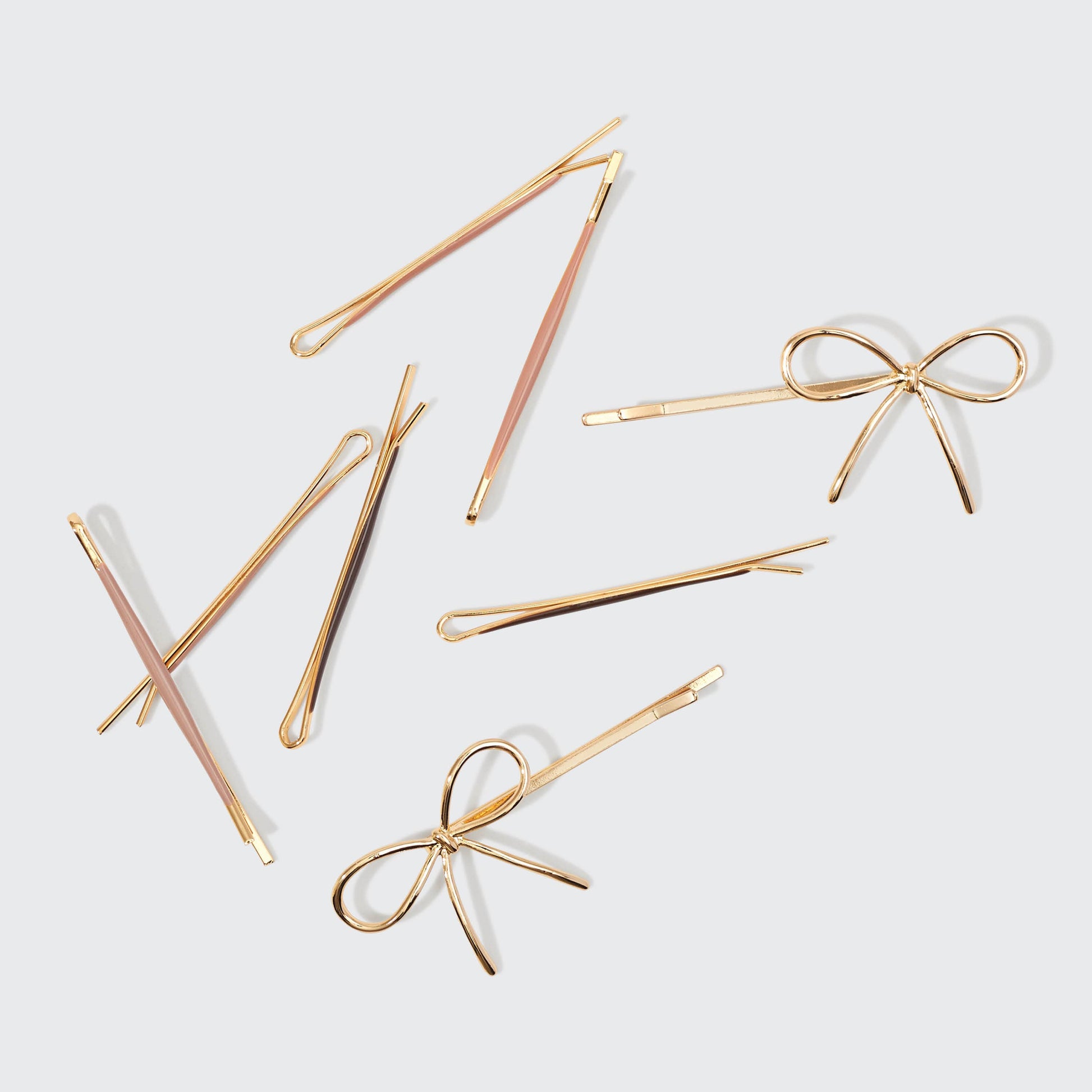 Metal Enamel Cloud & Bow Bobby Pins 8pc Set - Rosewood KITSCH