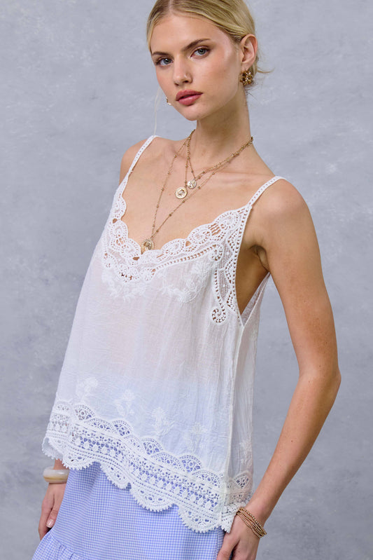 Boho Sheer Crochet Lace Scalloped Cami Tank Top