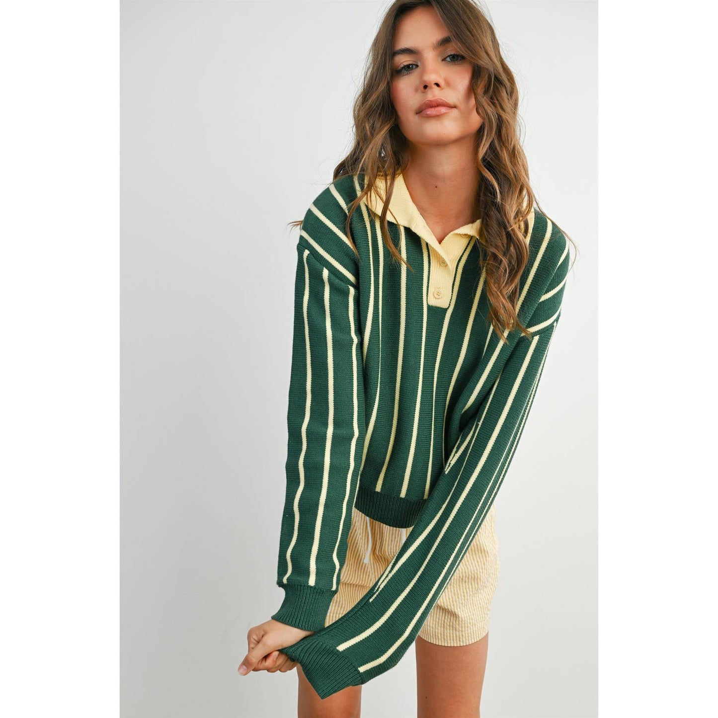 Collared Striped Polo Sweater