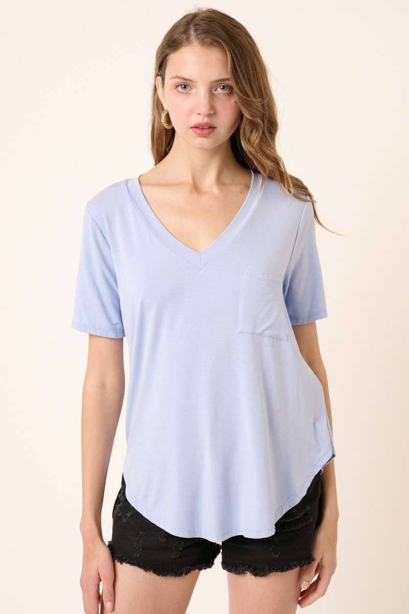 BAMBOO V-NECK 1POCKET FRONT KNIT TOP