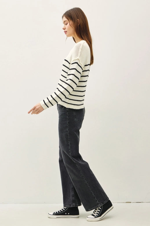 Loose Knit Drop Shoulder Striped Sweater
