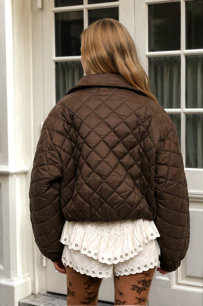 QUILTED SHAWL COLLAR CROPPED JACKET