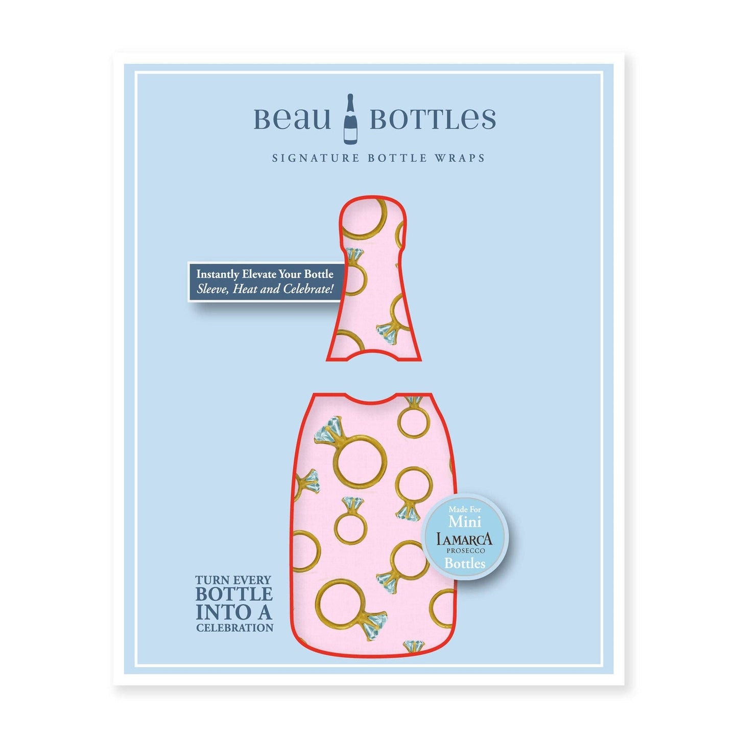 Beau Bottles Pink Engagement Ring - MINI Prosecco Collection - Set of 6 (Wraps Only)