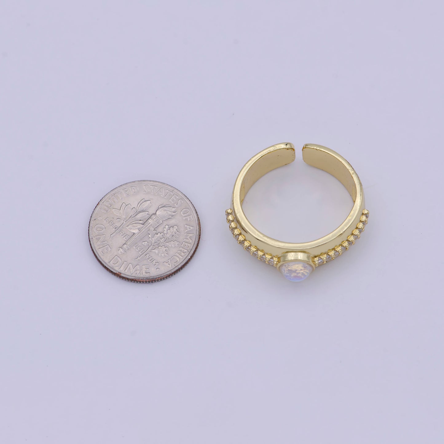 Golden Bold Oval Moonstone Adjustable Statement Ring