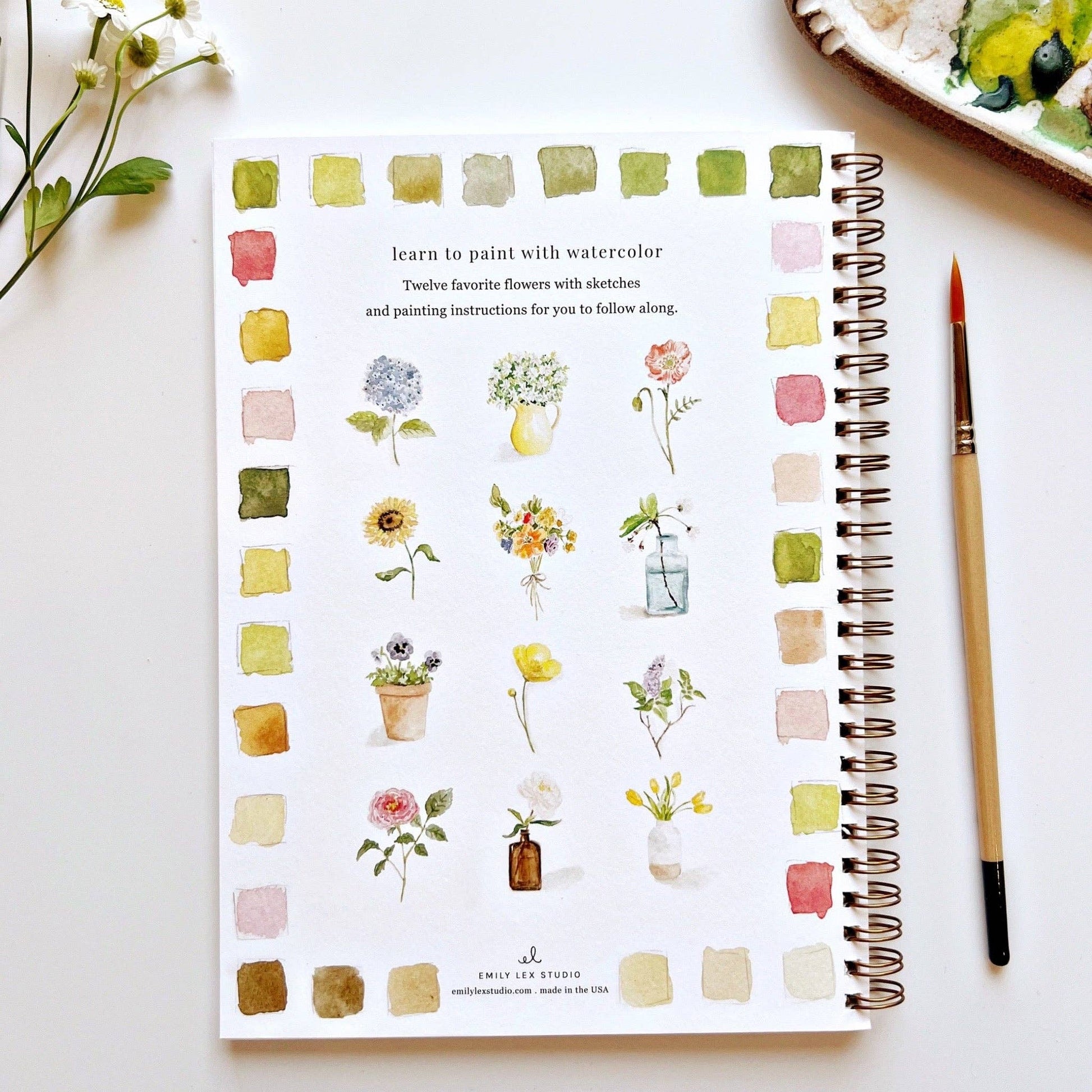 Flowers watercolor workbook emily lex studio