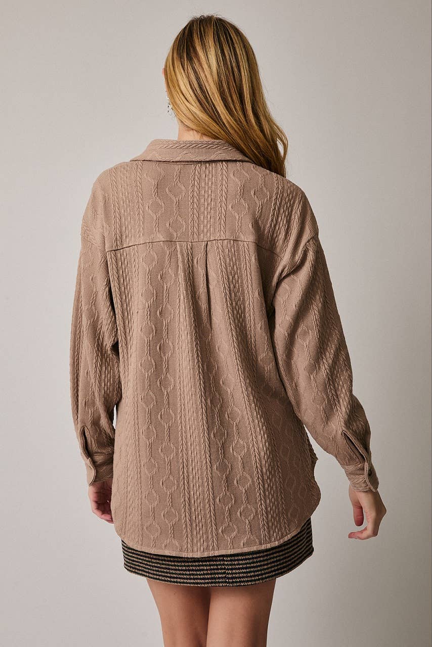 LONG SLEEVE CABLE KNIT OVERSIZED SHIRT