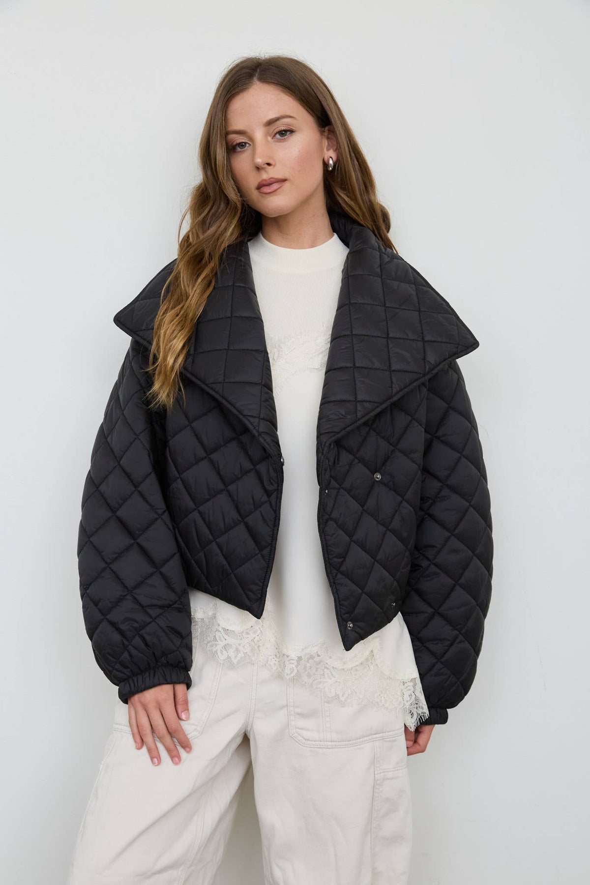 QUILTED SHAWL COLLAR CROPPED JACKET