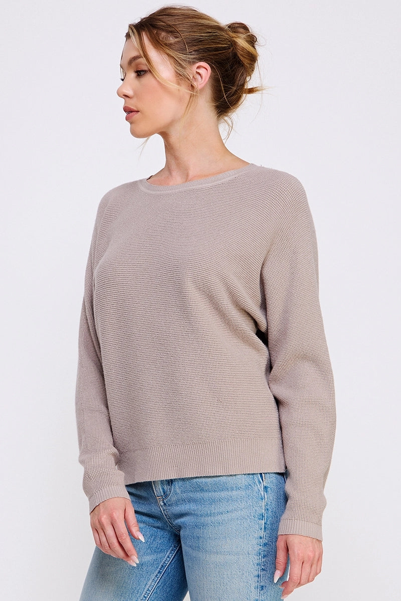 Soft Fine Gauge Mini Waffle Texture Dolman Top