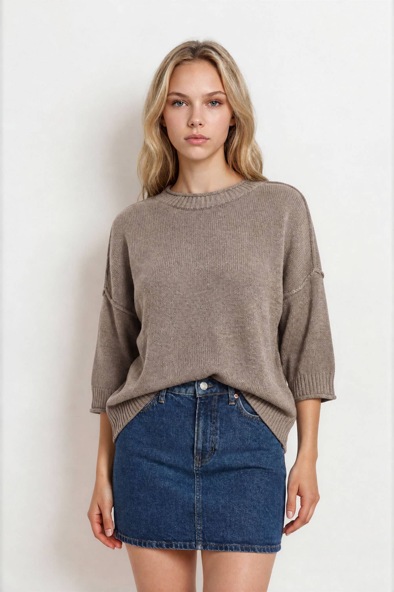 EXPOSED SEAM DROP SHOULDER SHORT SLEEVE PULLOVER