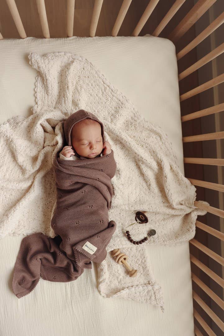 100% Organic Cotton Luxury Organic Blanket + Bonnet Hat Set Bleu La La