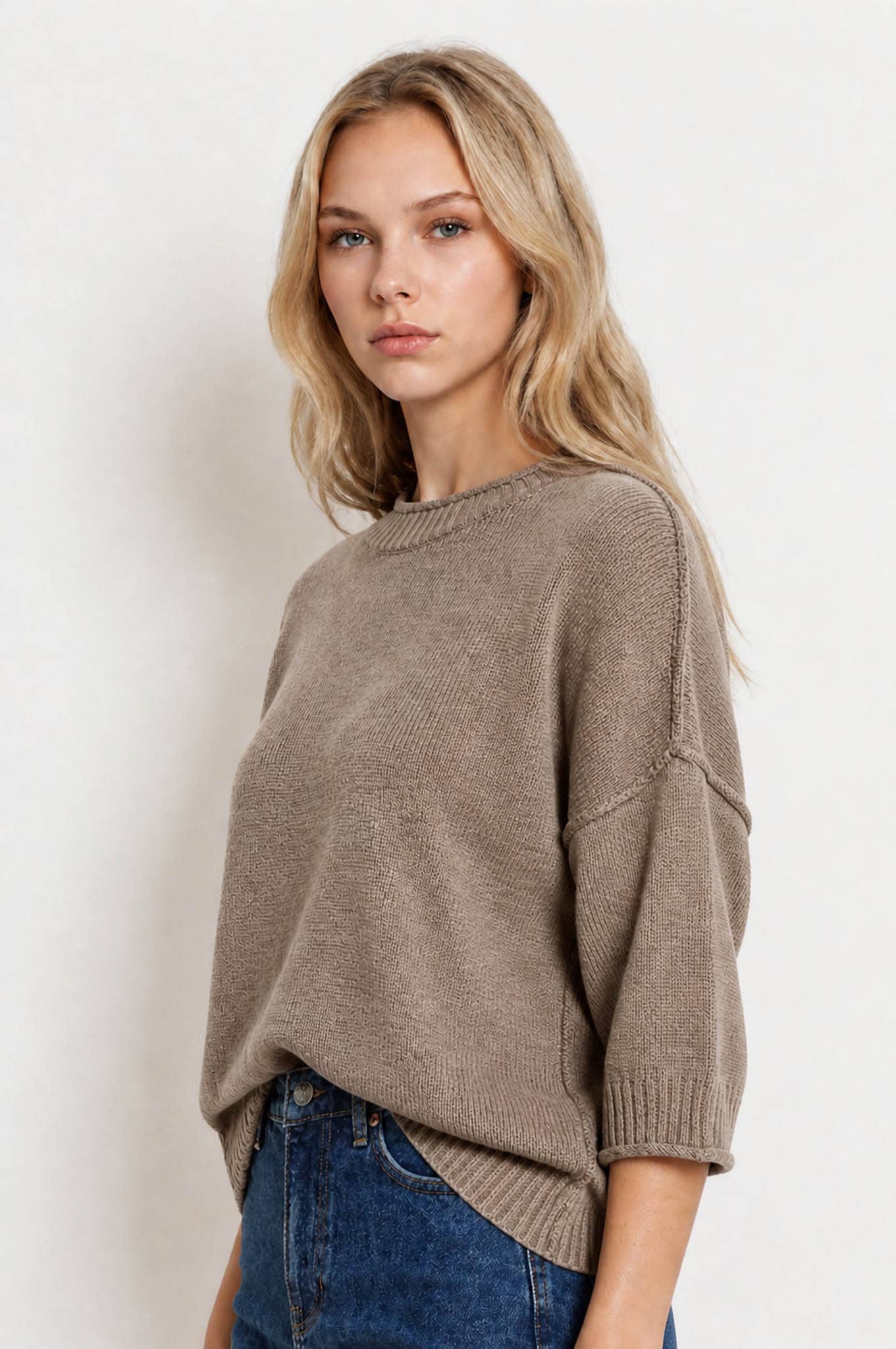 EXPOSED SEAM DROP SHOULDER SHORT SLEEVE PULLOVER
