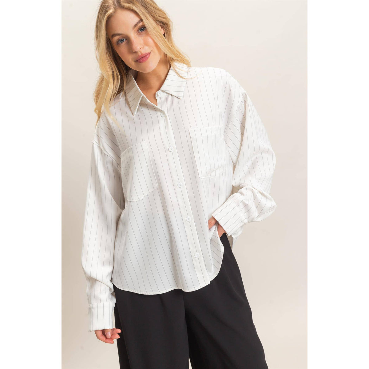 Striped Button-Up Blouse