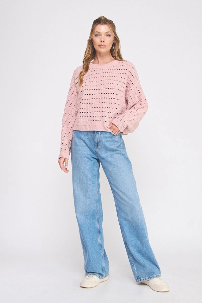Chenille Pointelle Crop Oversized Sweater