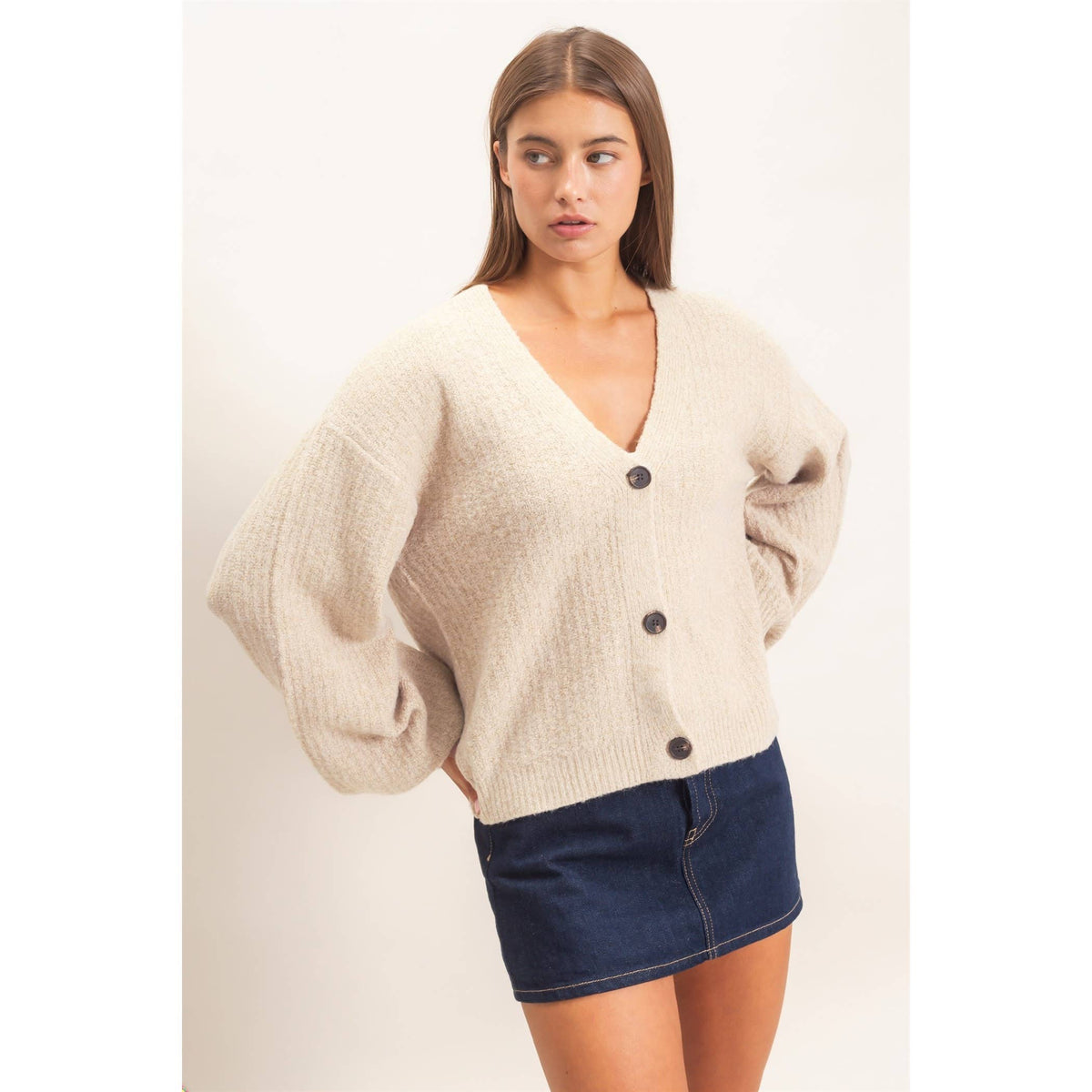 Textured V-Neck Cardigan