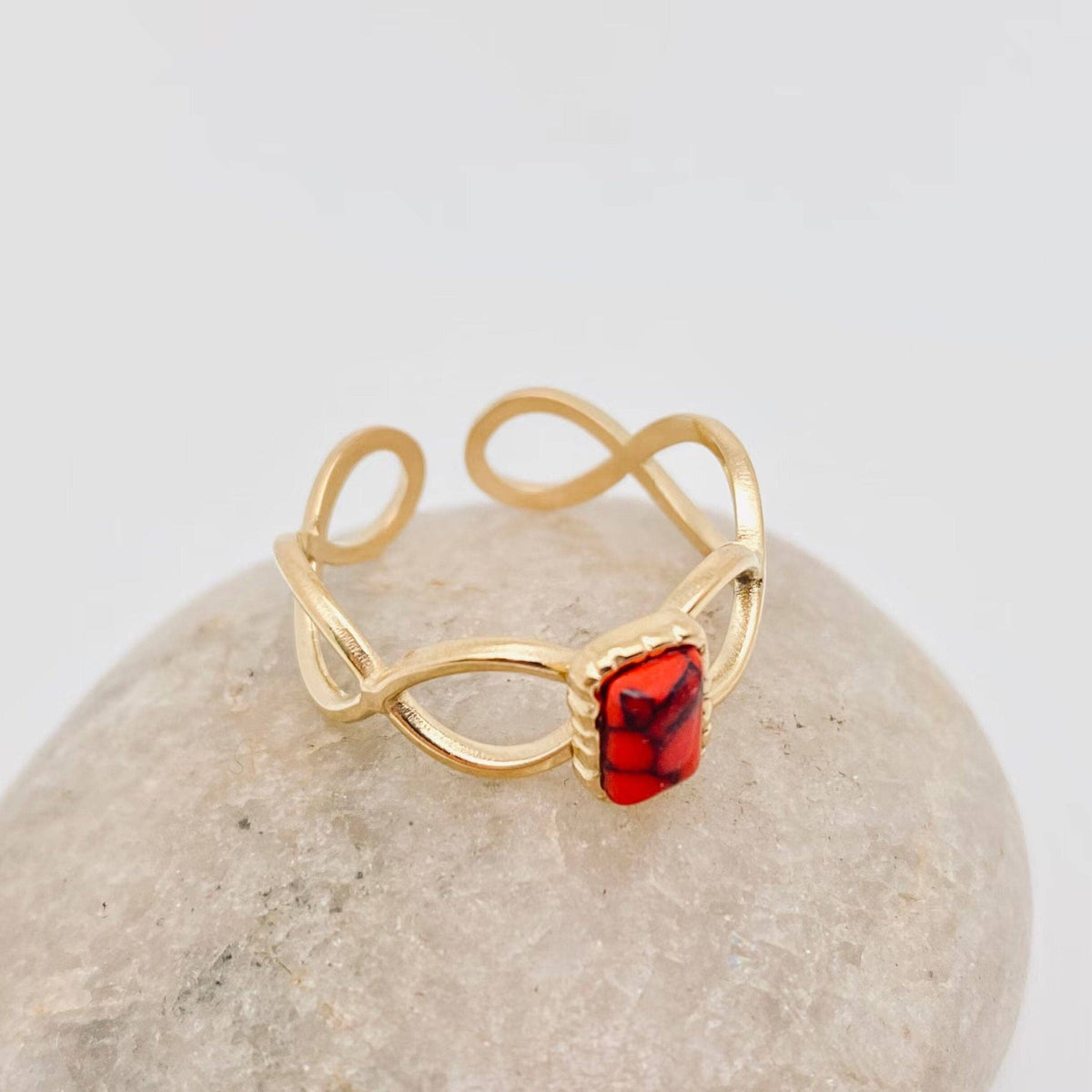 Stainless Steel Inlaid  Stone Gold-plated Rings - FGS/CS