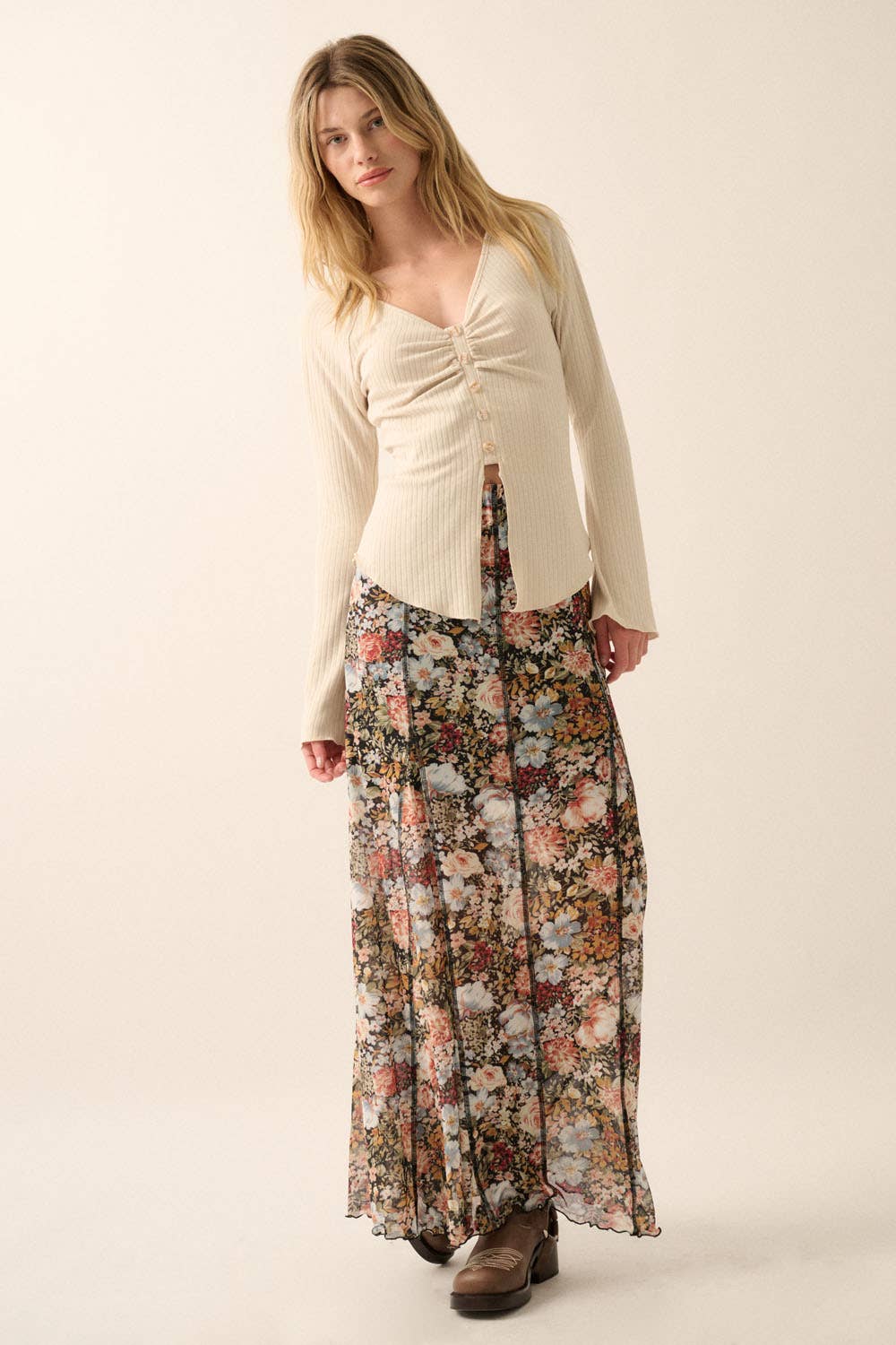 Floral Knit Inverted Seam Maxi Skirt