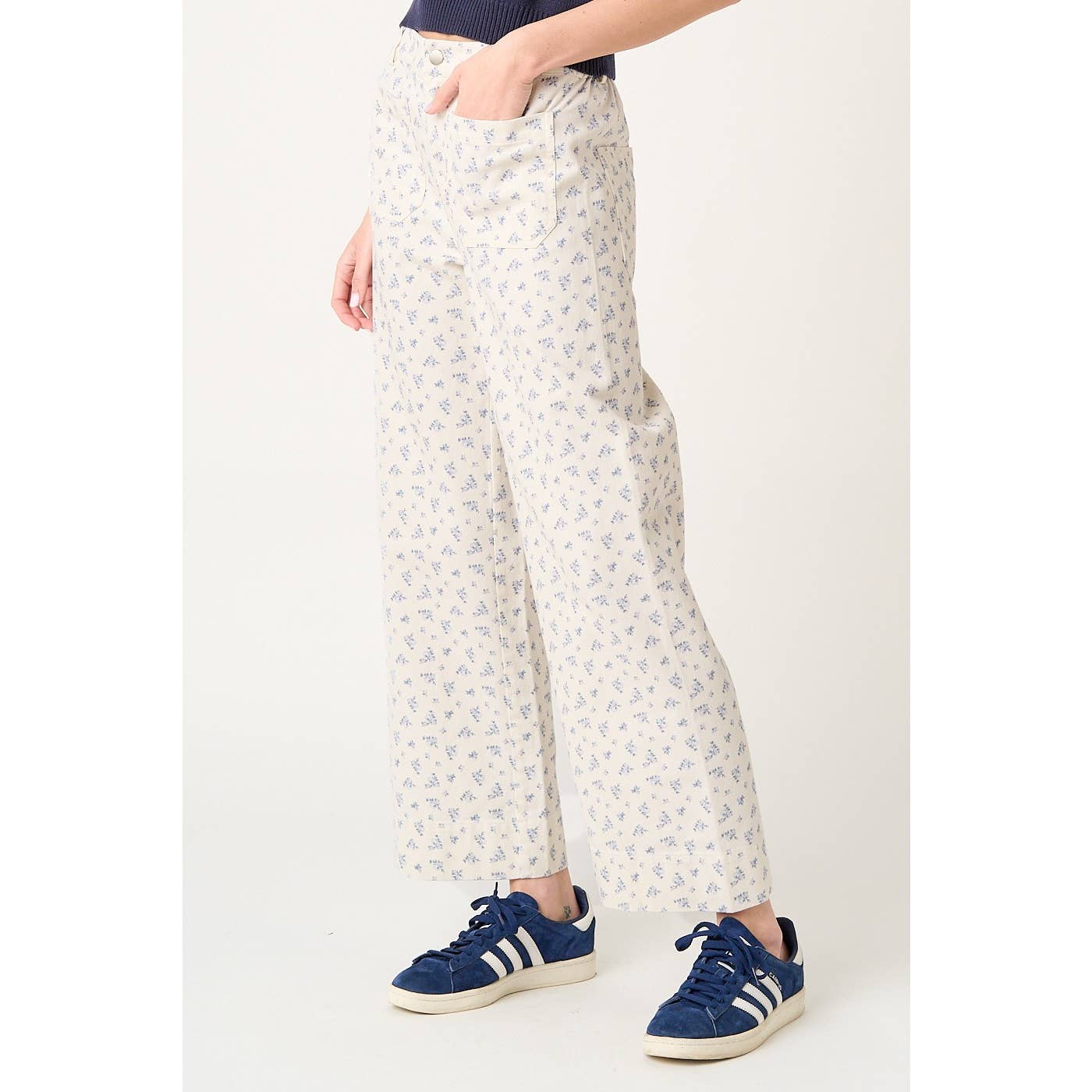 DITSY FLORAL PRINT 2 POCKET DETAIL WIDE LEG PANTS