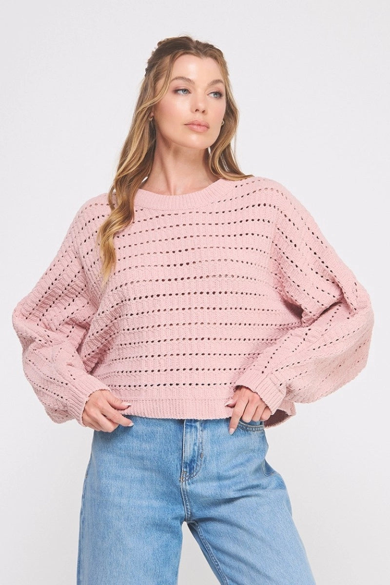 Chenille Pointelle Crop Oversized Sweater