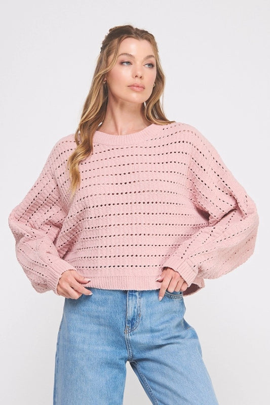 Chenille Pointelle Crop Oversized Sweater
