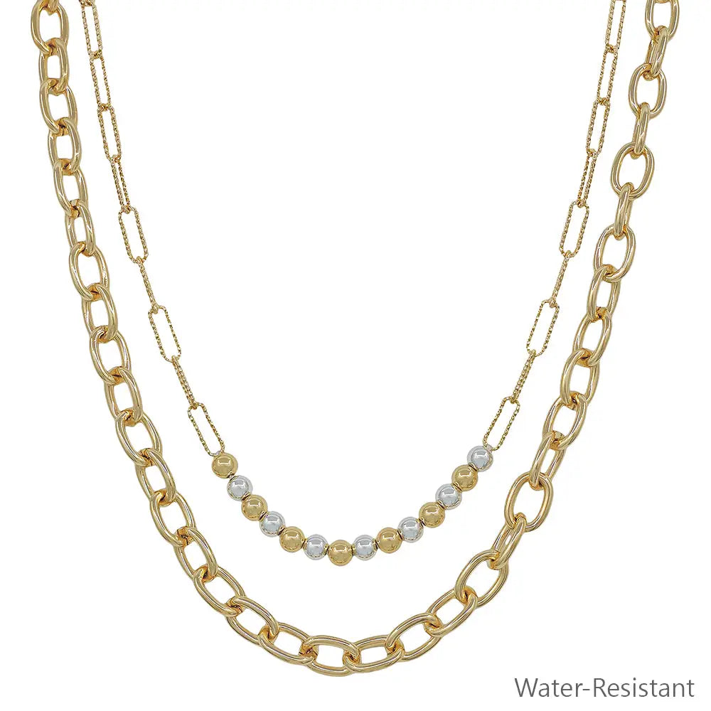 Water Resistant Beaded Chain Layered Necklace
