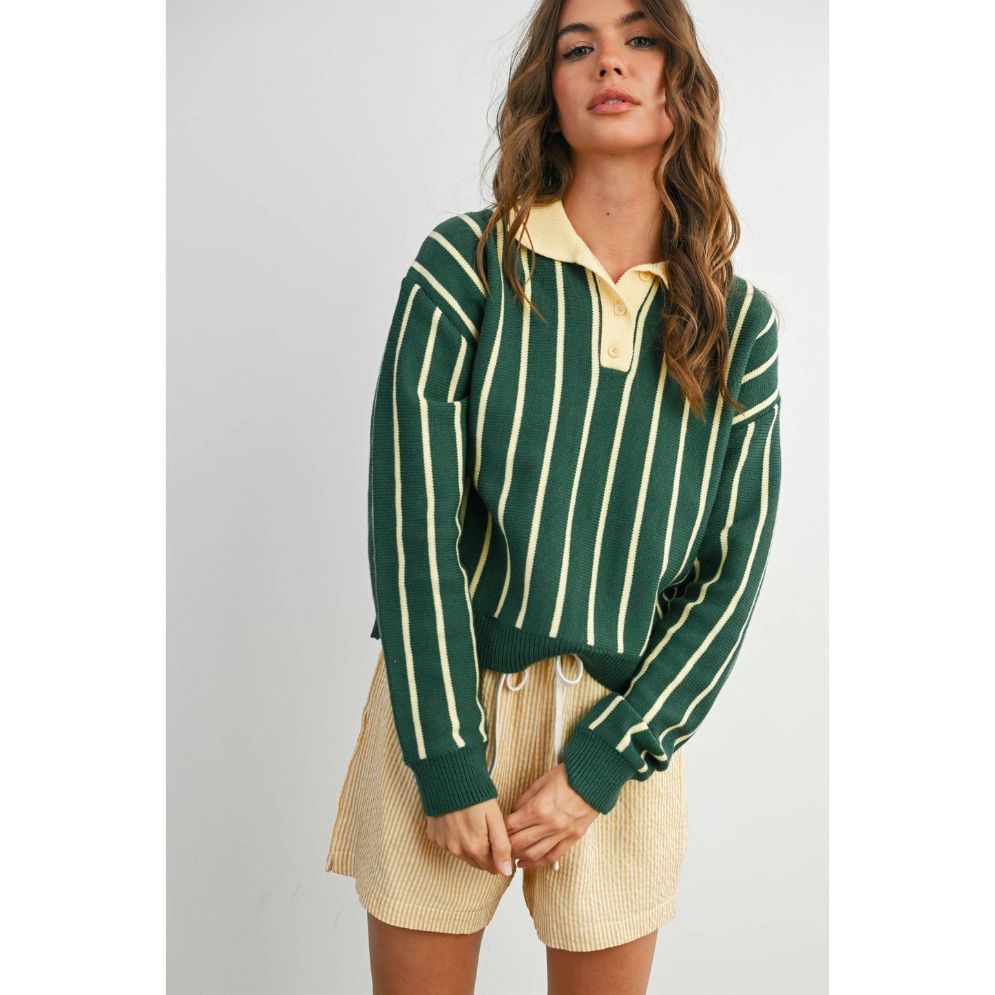 Collared Striped Polo Sweater