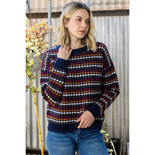 Multi Color Honeycomb Striped Sweater