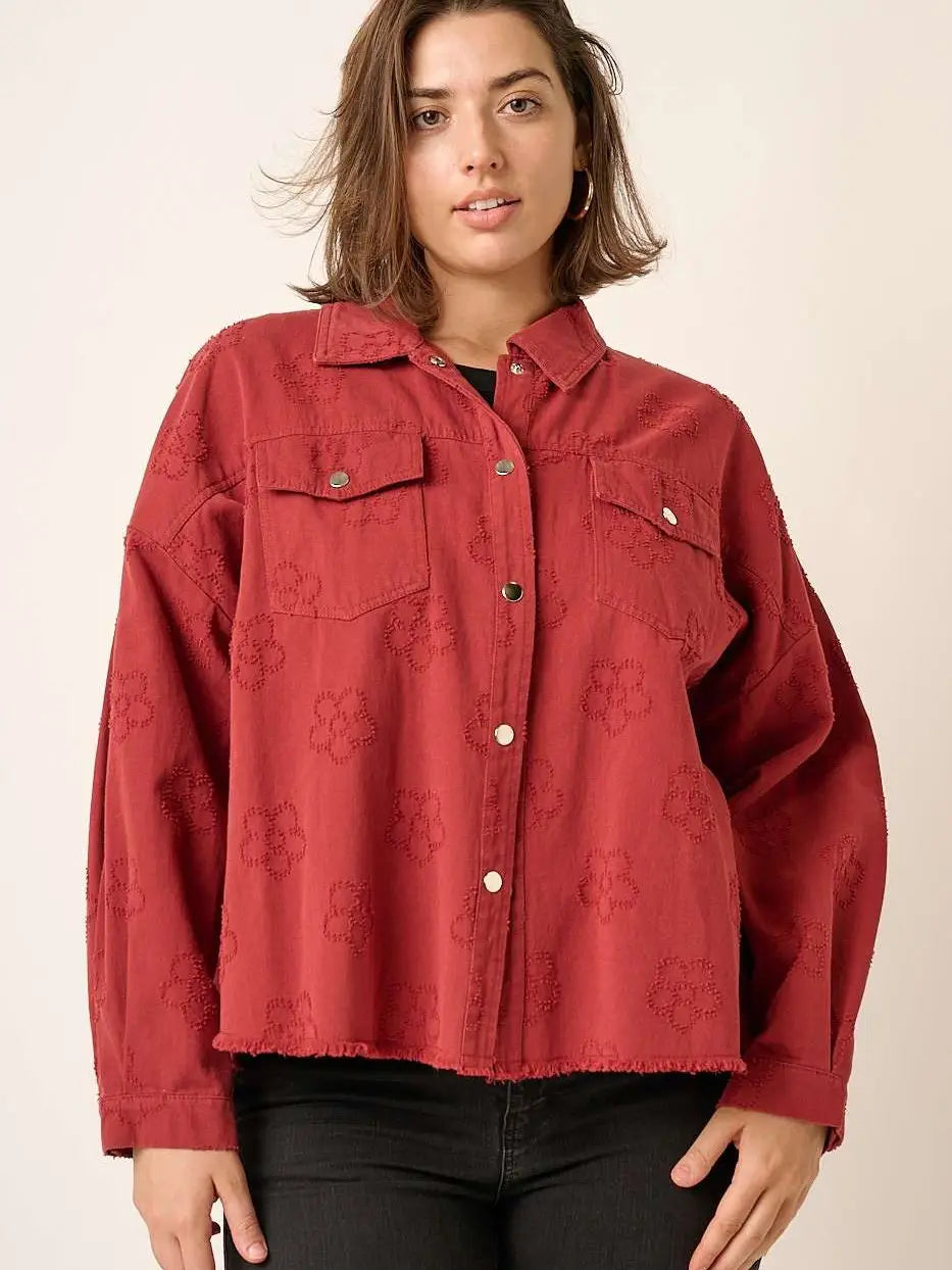 Daisy Jacquard Texture Distressed Denim Jacket Mittoshop