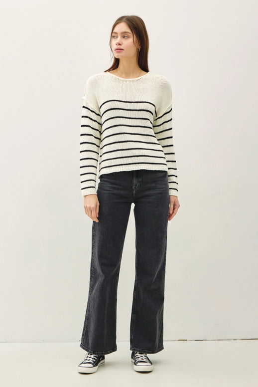 Loose Knit Drop Shoulder Striped Sweater