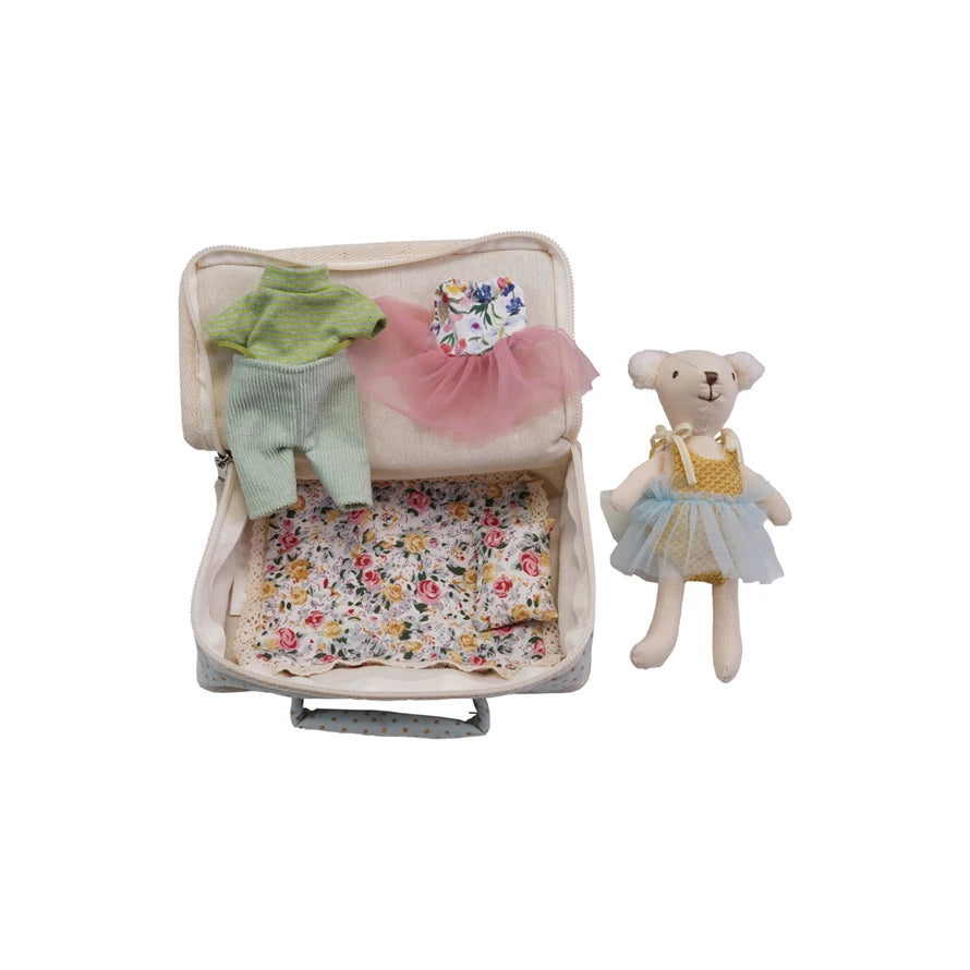 Fabric Suitcase bed with Plush Doll & Outfits