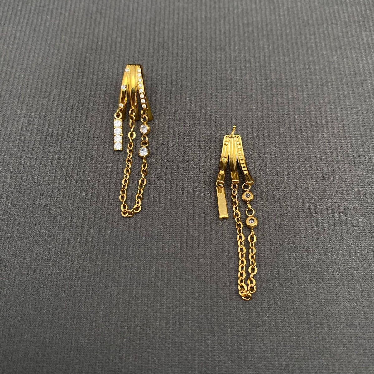 Zircon Inlaid Chain Fringe 18K Golden SS Stud Earrings - FGS