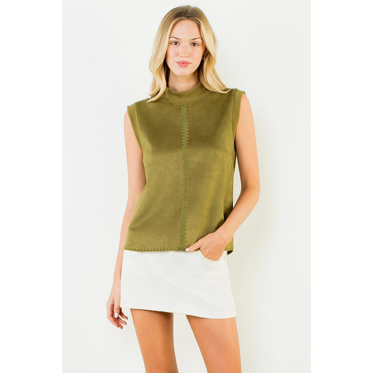 Sleeveless Suede Top with Stitch Detail