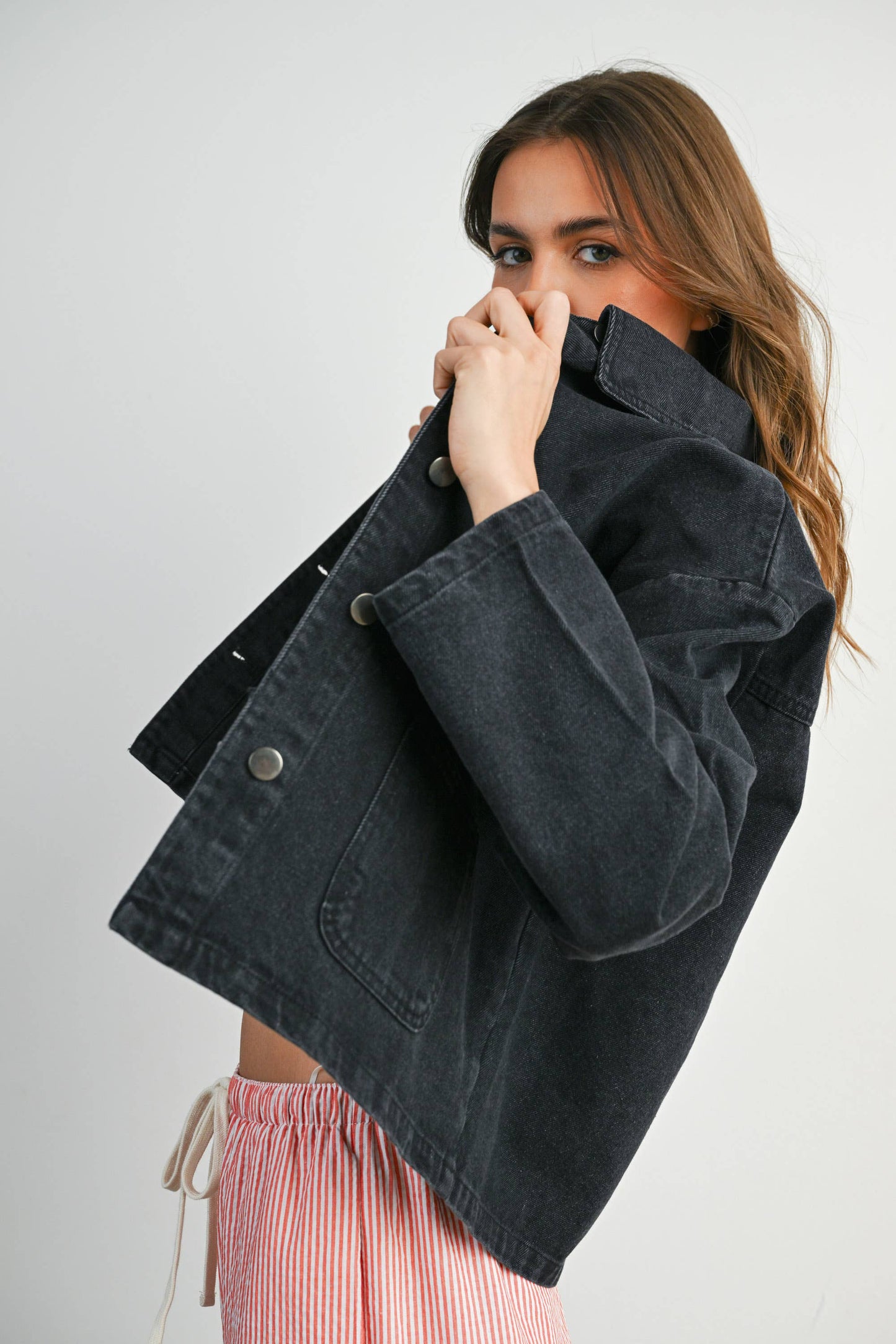 Button-Down Jacket with Shirt Collar and Pockets