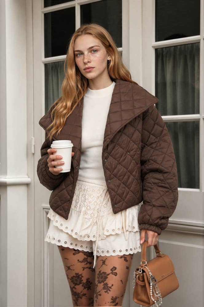 QUILTED SHAWL COLLAR CROPPED JACKET