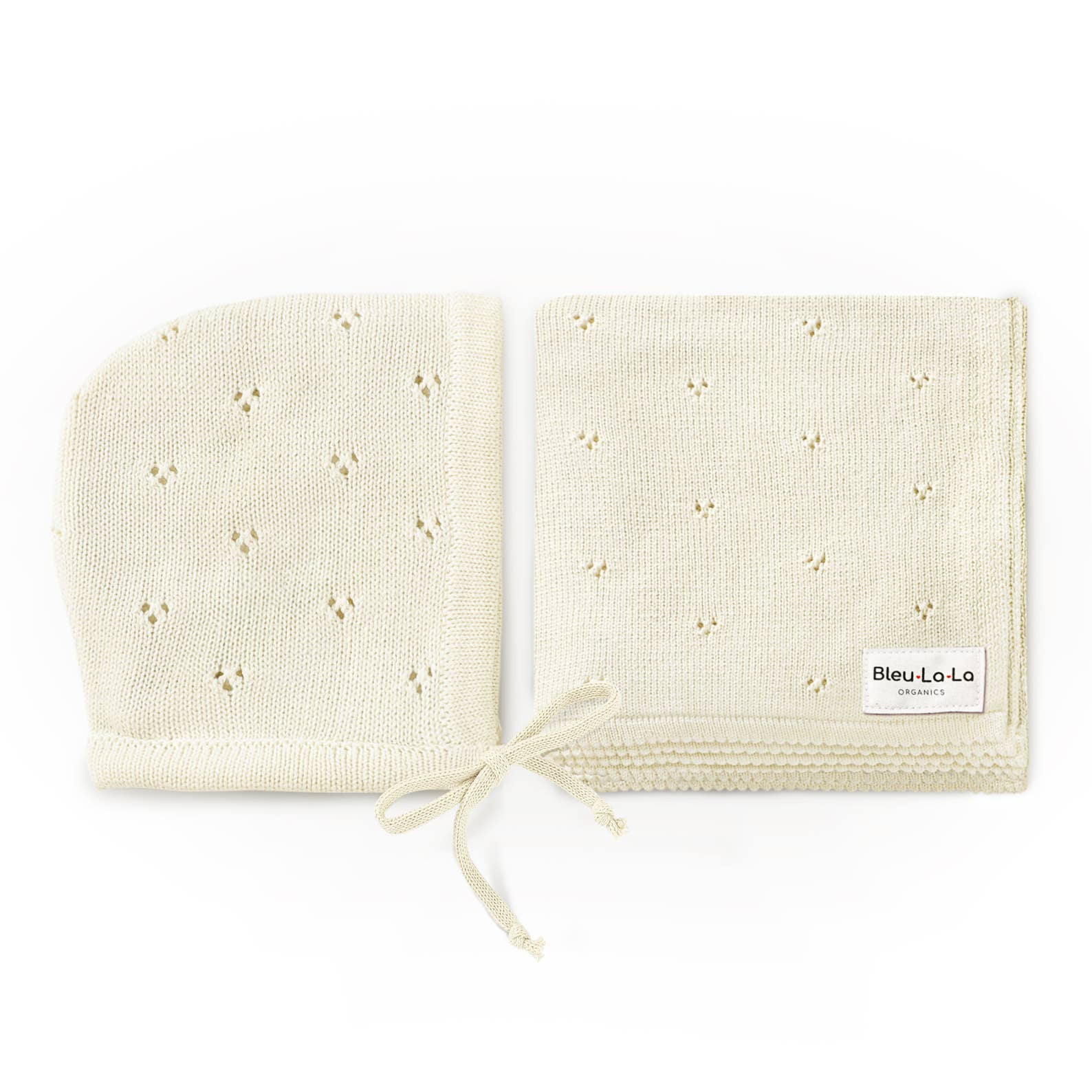 100% Organic Cotton Luxury Organic Blanket + Bonnet Hat Set Bleu La La