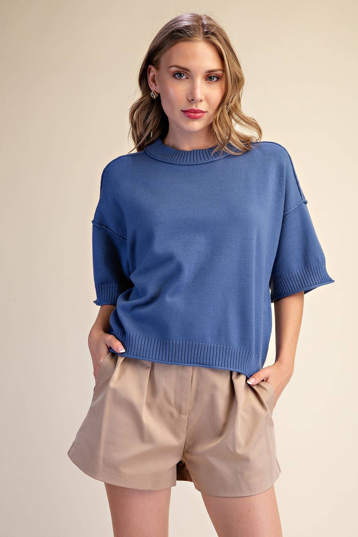 Relaxed Sweater Crew-Neck Elbow-Length Sleeves