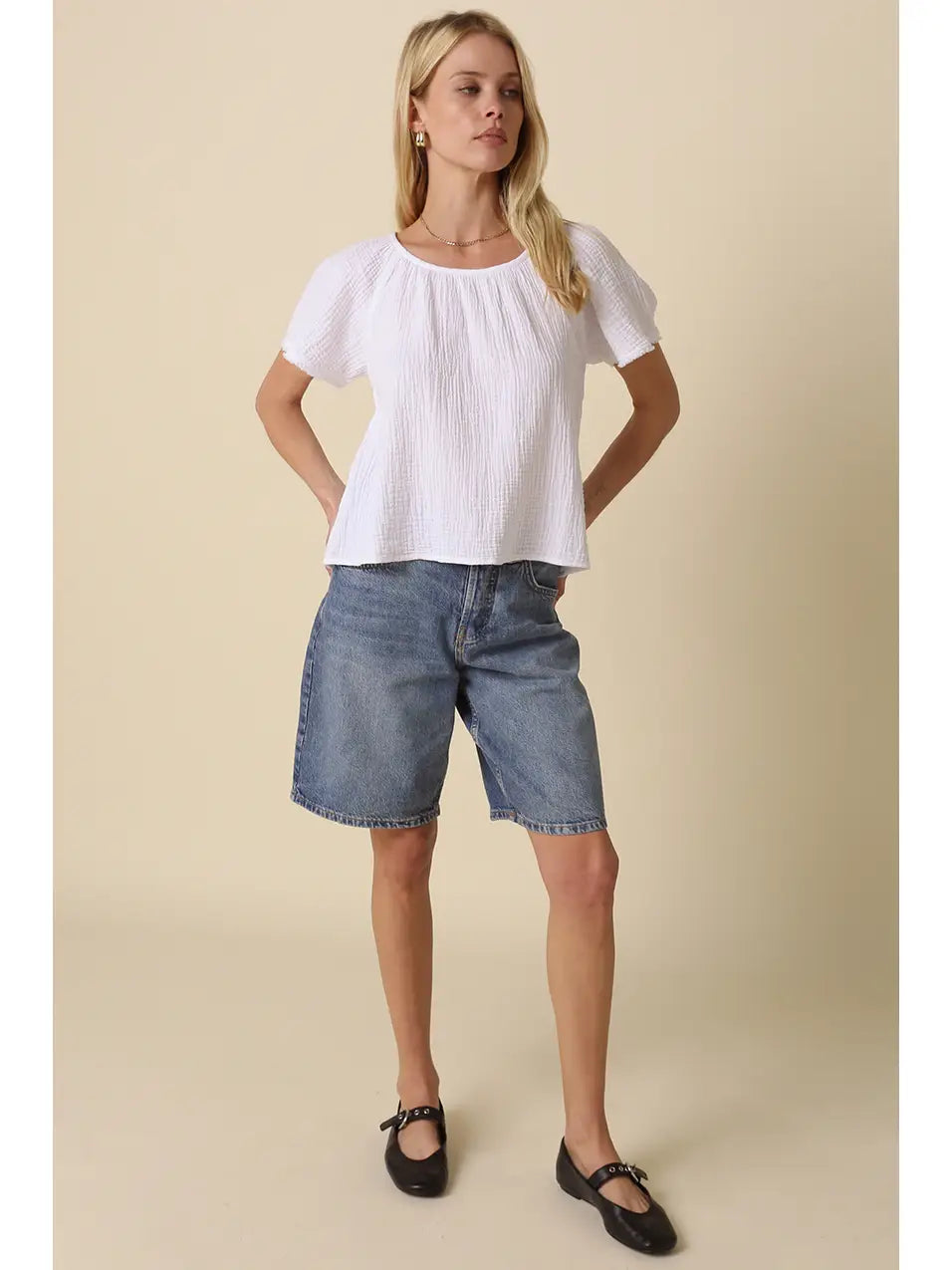 Melina Gathered Short-Sleeve Blouse