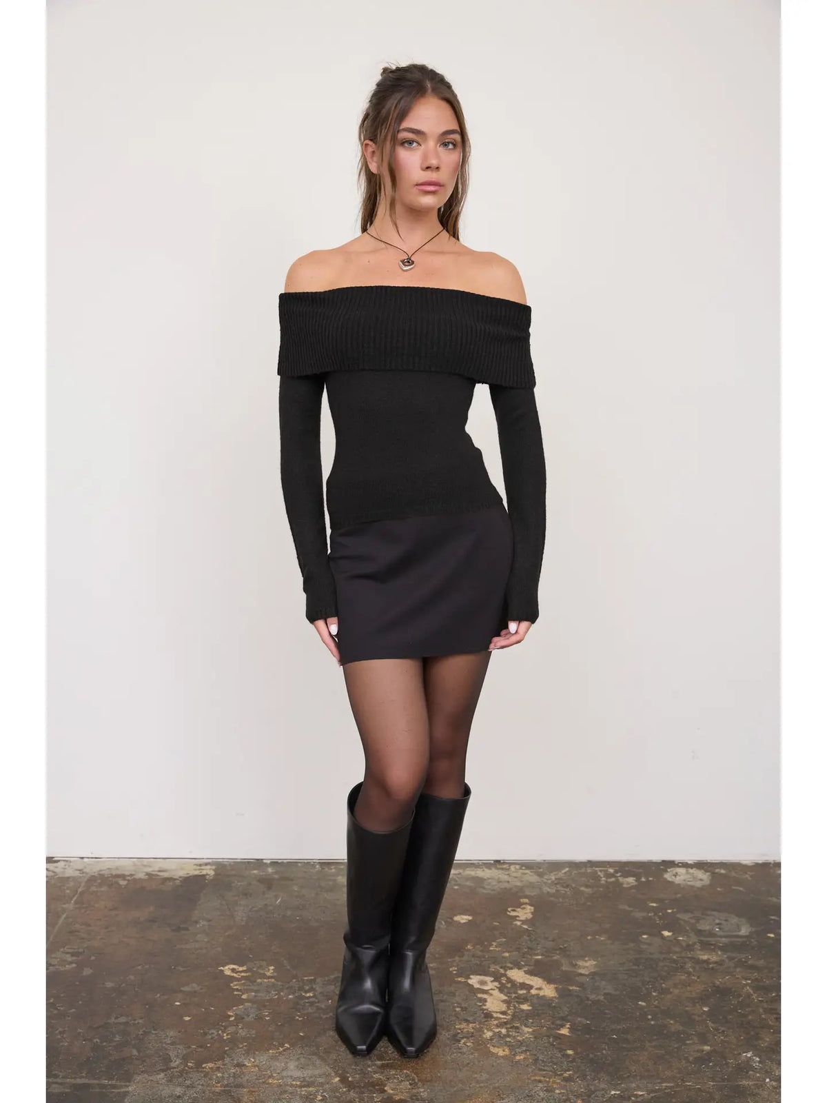 Off the Shoulder Fold Over Sweater
