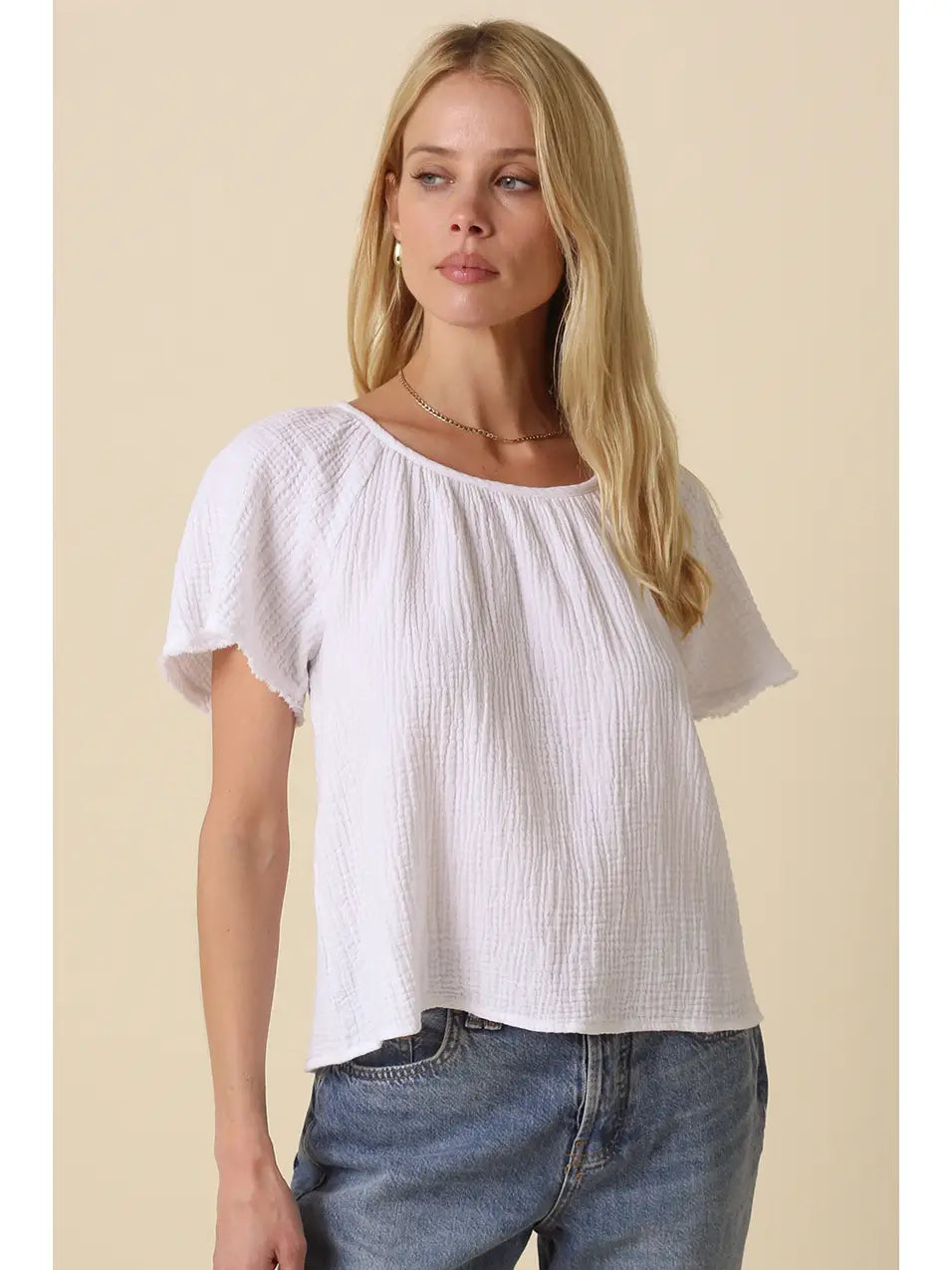 Melina Gathered Short-Sleeve Blouse