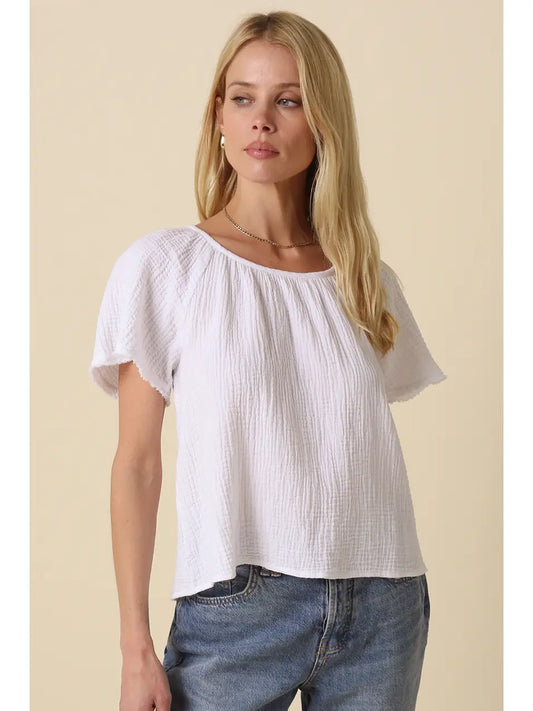 Melina Gathered Short-Sleeve Blouse