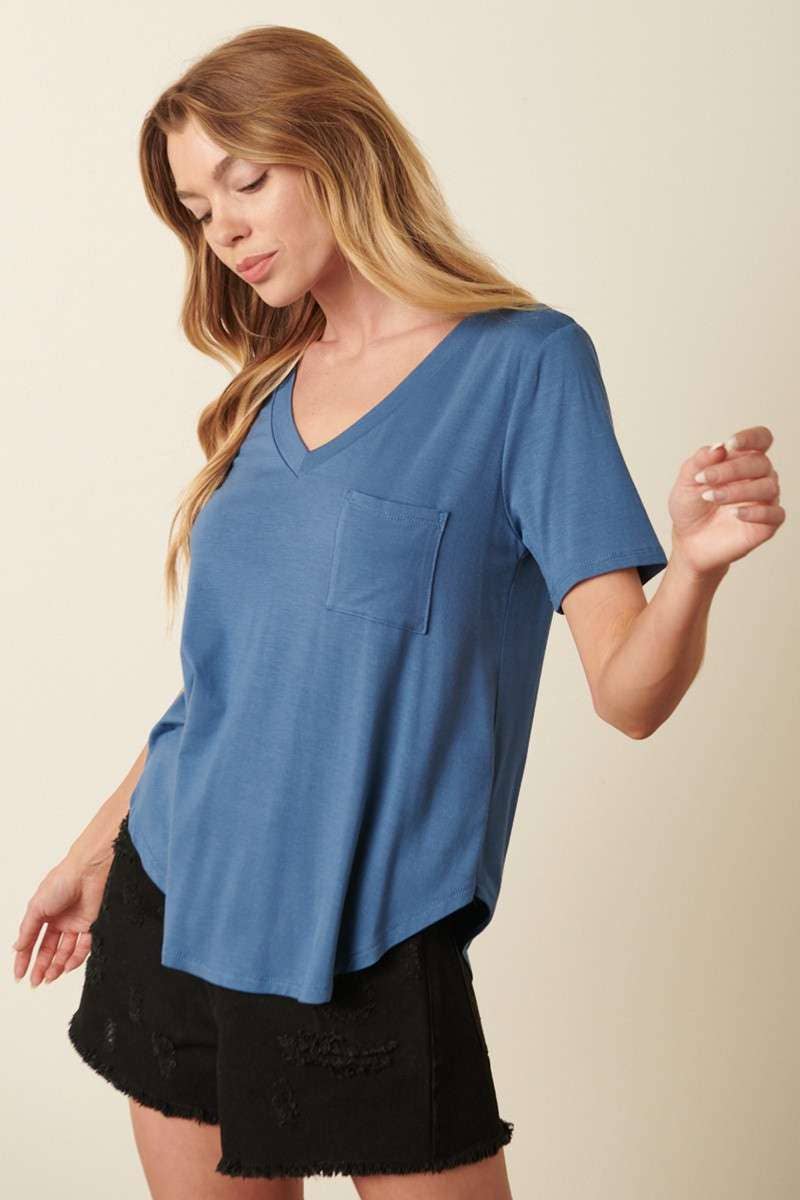 BAMBOO V-NECK 1POCKET FRONT KNIT TOP