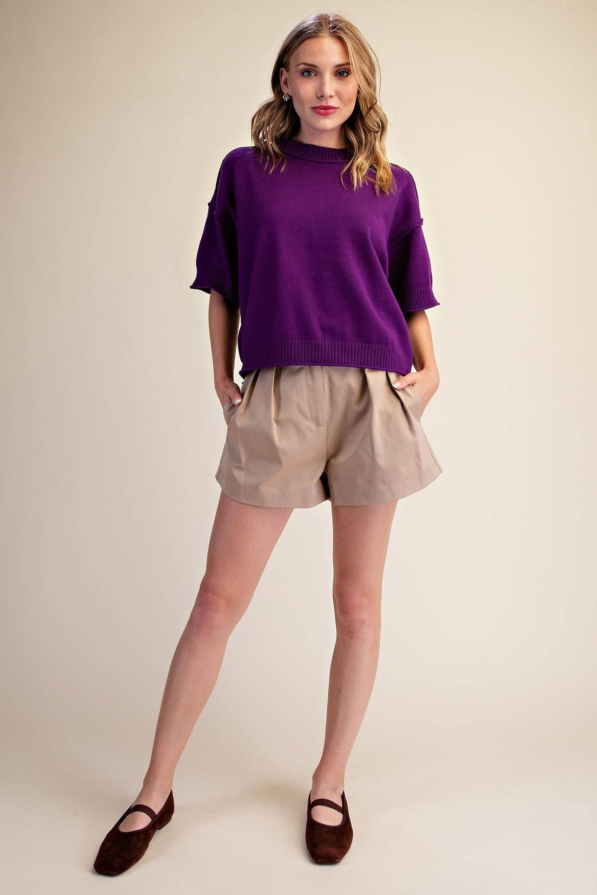Relaxed Sweater Crew-Neck Elbow-Length Sleeves