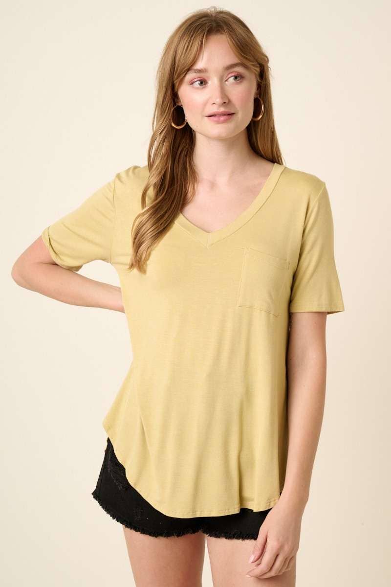 BAMBOO V-NECK 1POCKET FRONT KNIT TOP