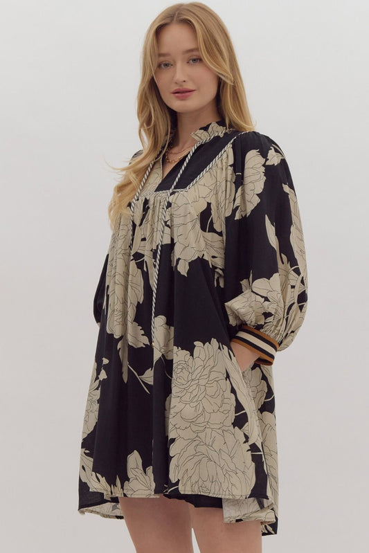 Floral Print Pullover Mini Dress Entro
